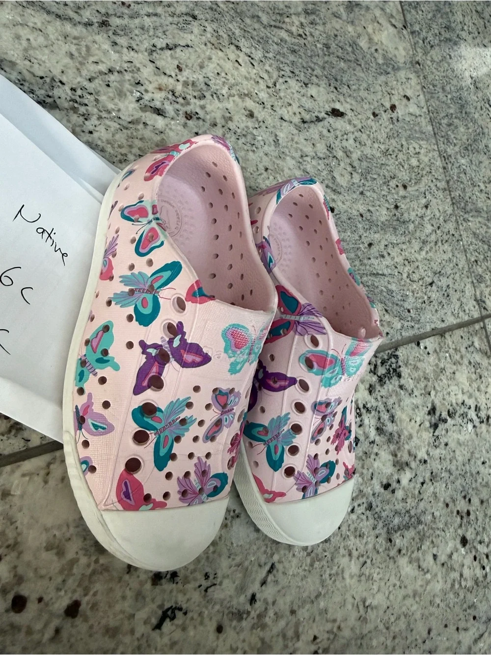 Native Shoes Kids Pink Butterfly Water Shoes with Teal & Purple Accents 6c